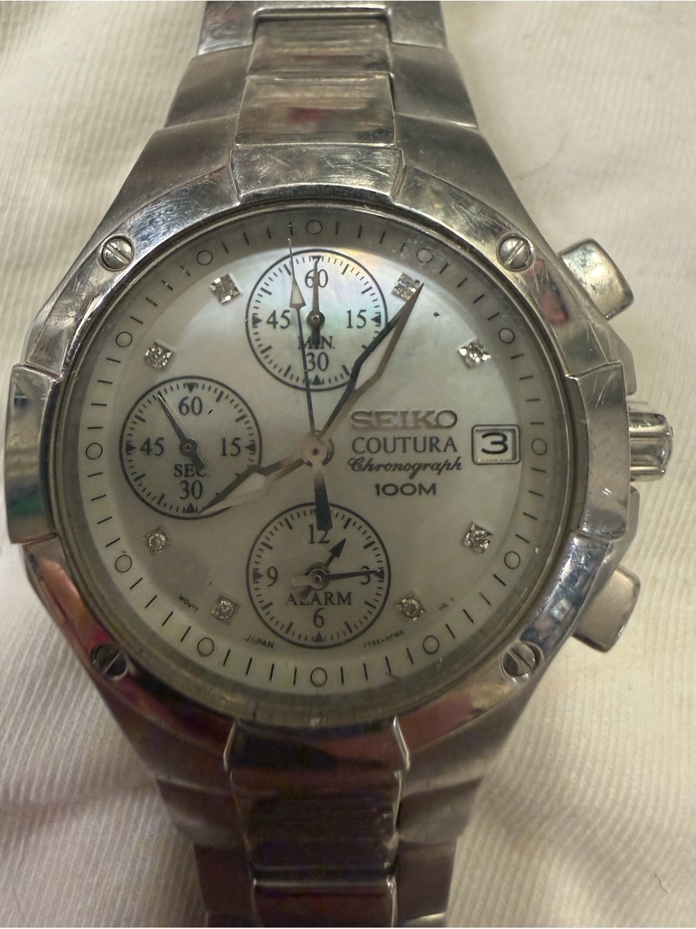 Seiko Coutura Silver Tone Mother-of-Pearl Dial Chronograph Watch
